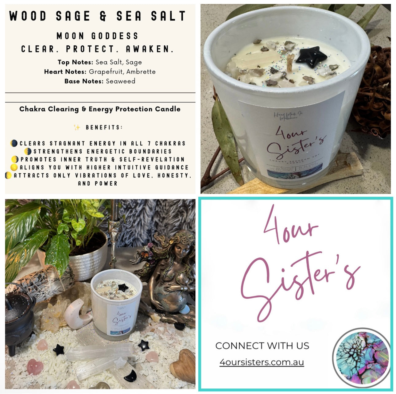 Moon Goddess 300g Crystal Candle Clear, Protect & Awaken.